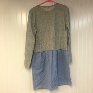 J Crew Gray and Blue Long Sleeve Dress Medium Pullover
